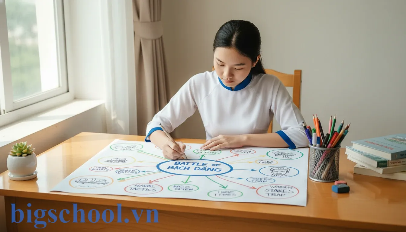 Học sinh Việt Nam đang vẽ sơ đồ tư duy lịch sử để hệ thống hóa kiến thức.