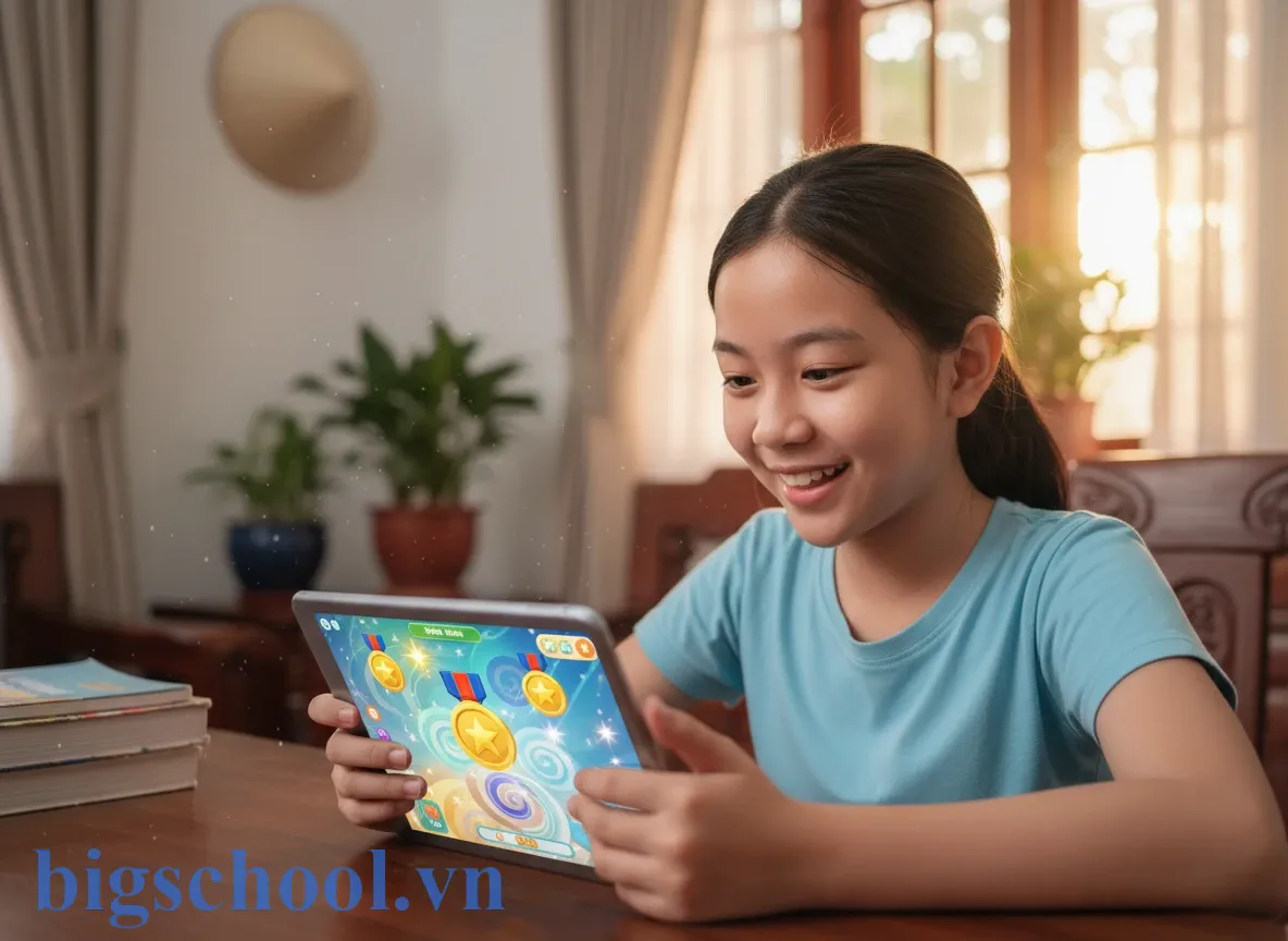 Học sinh Việt Nam hào hứng giải quyết bài tập thông qua trò chơi trên máy tính bảng