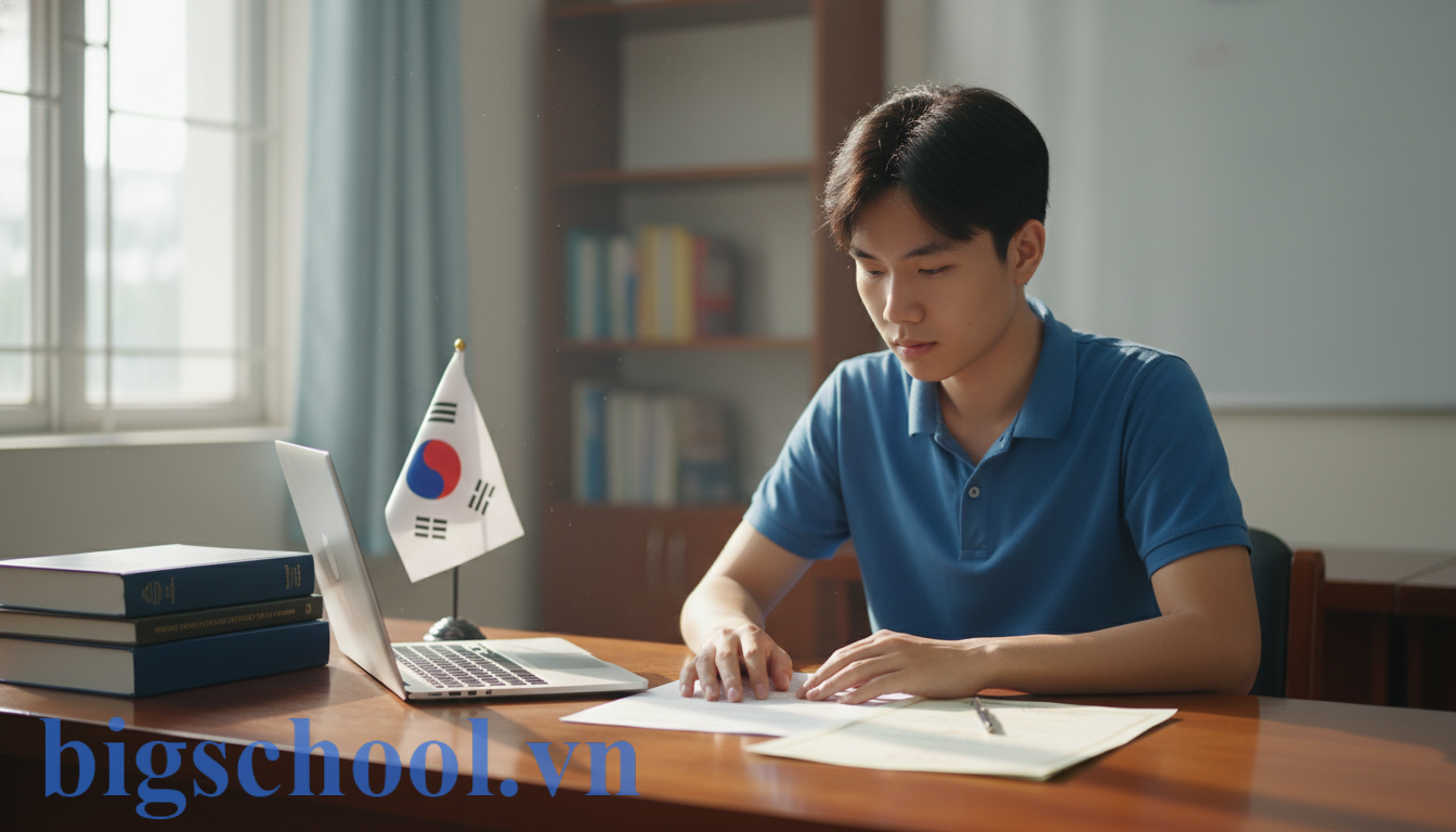 Học sinh Việt Nam hệ GDTX chuẩn bị hồ sơ xin visa du học Hàn Quốc.