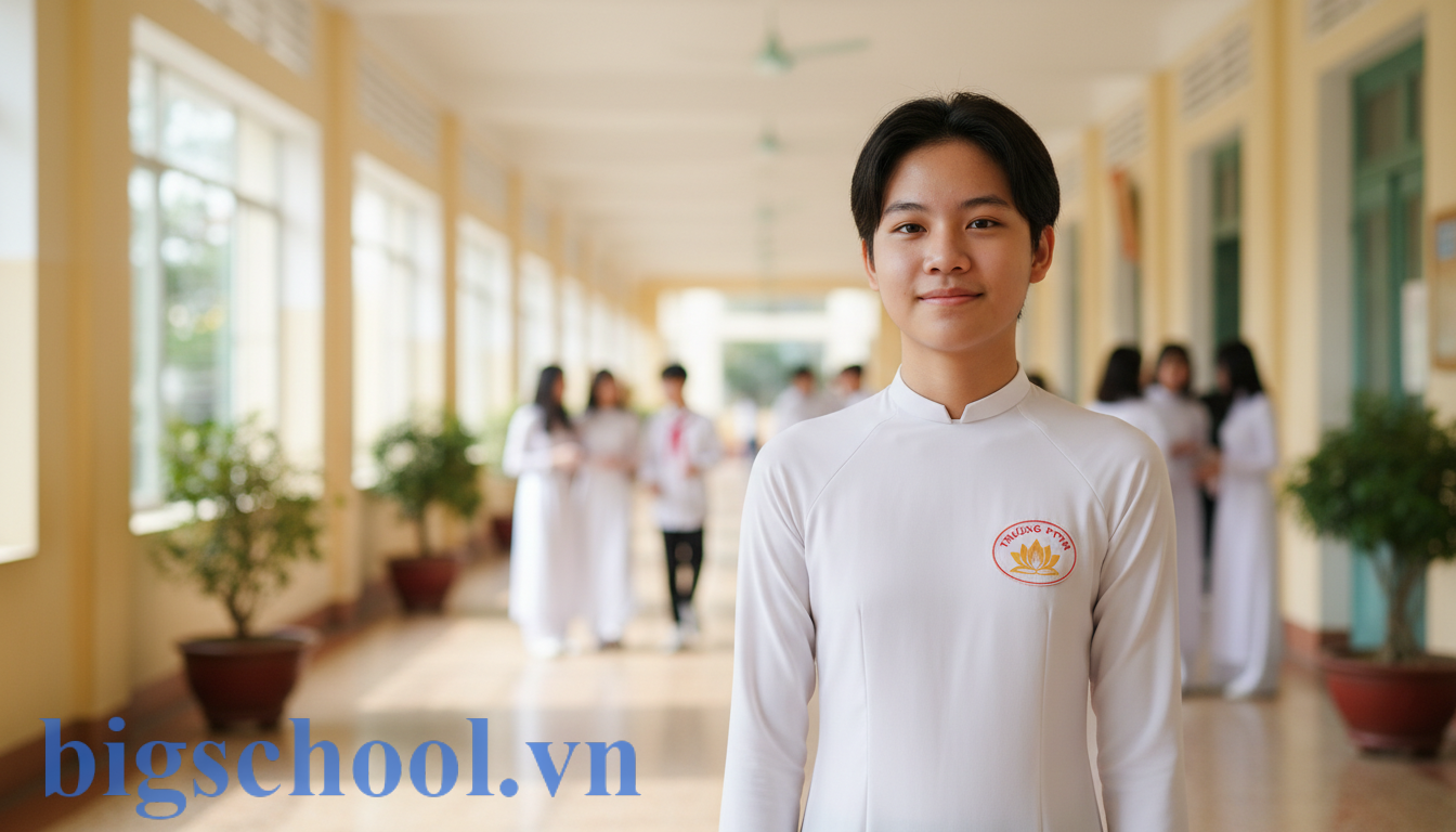 Học sinh Việt Nam mặc đồng phục chỉnh tề thể hiện hạnh kiểm tốt để chuyển sang THPT.