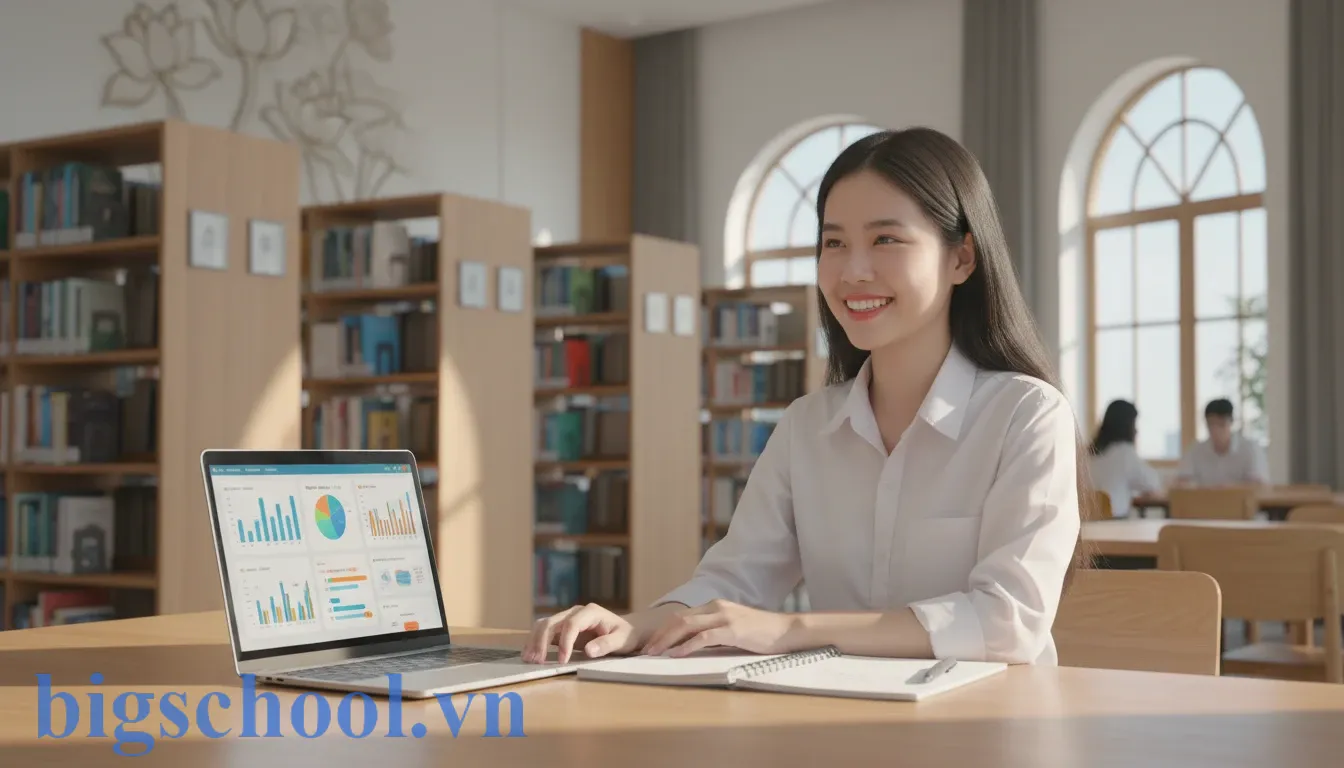 Học sinh Việt Nam sử dụng laptop kết hợp với ghi chép tay để ôn tập trên nền tảng BigSchool.