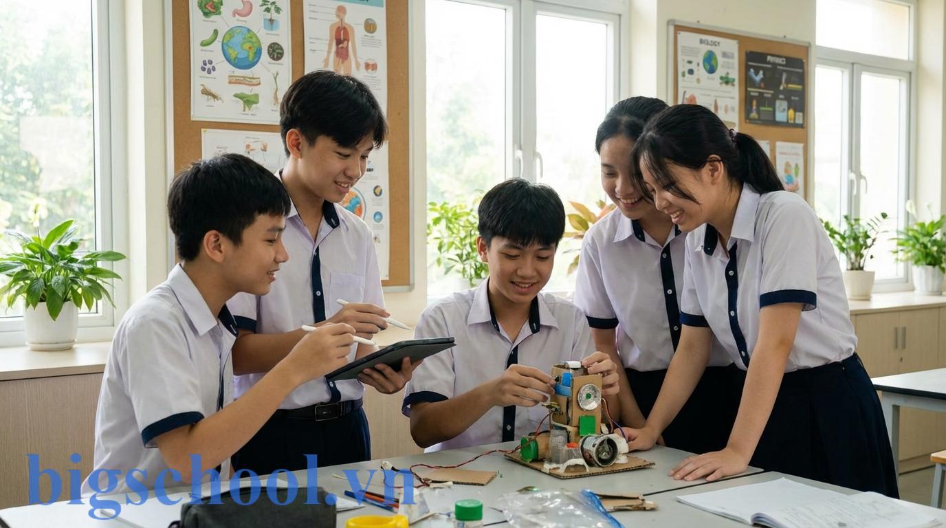 Học sinh Việt Nam thực hành kỹ năng giải quyết vấn đề trong giờ học nhóm hiện đại.