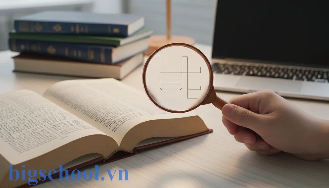 Kính lúp tra cứu từ điển tiếng Việt để xác định cách viết đúng chính tả chuẩn mực.