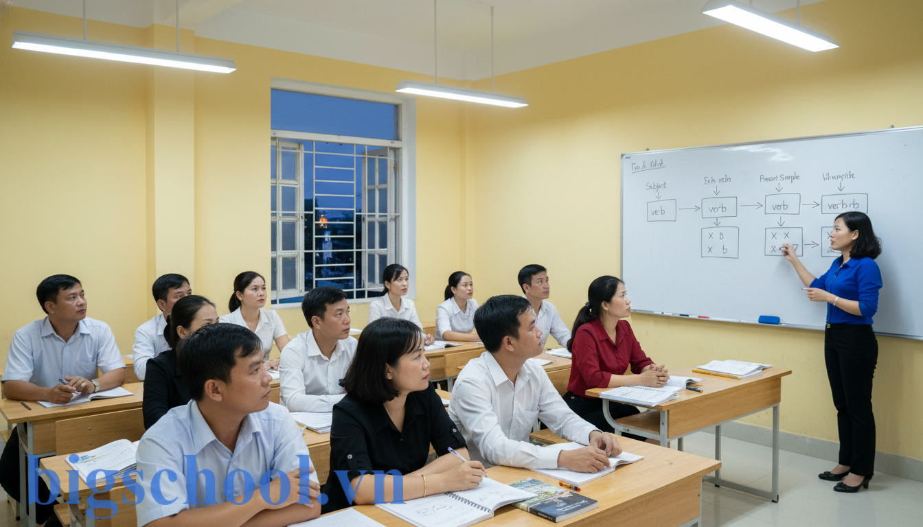 Lớp học Tiếng Anh buổi tối tại trung tâm GDTX dành cho người đi làm tại Việt Nam.
