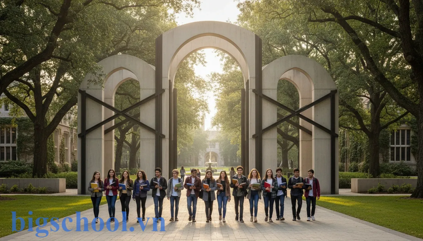 Mẫu cổng chào kiến trúc tinh tế thể hiện sự chào đón nồng nhiệt tại một cơ sở giáo dục.