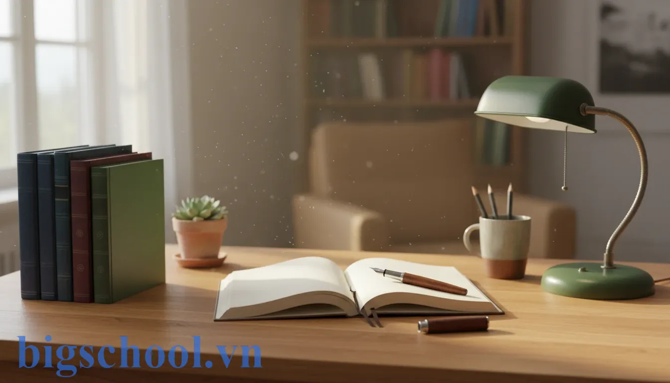 Minh họa quy tắc láy âm đầu trong chính tả Tiếng Việt qua hình ảnh bàn học chuyên sâu.