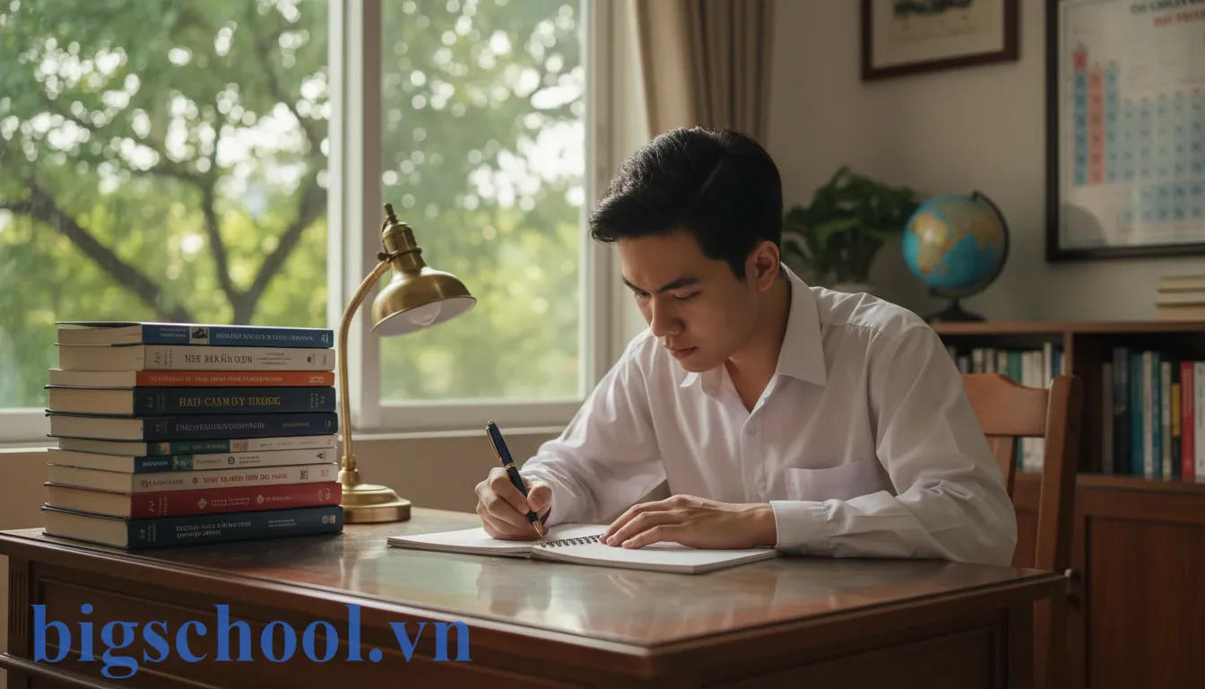 Một học sinh Việt Nam đang suy ngẫm và ghi chép theo phương pháp Cornell để tăng khả năng ghi nhớ.