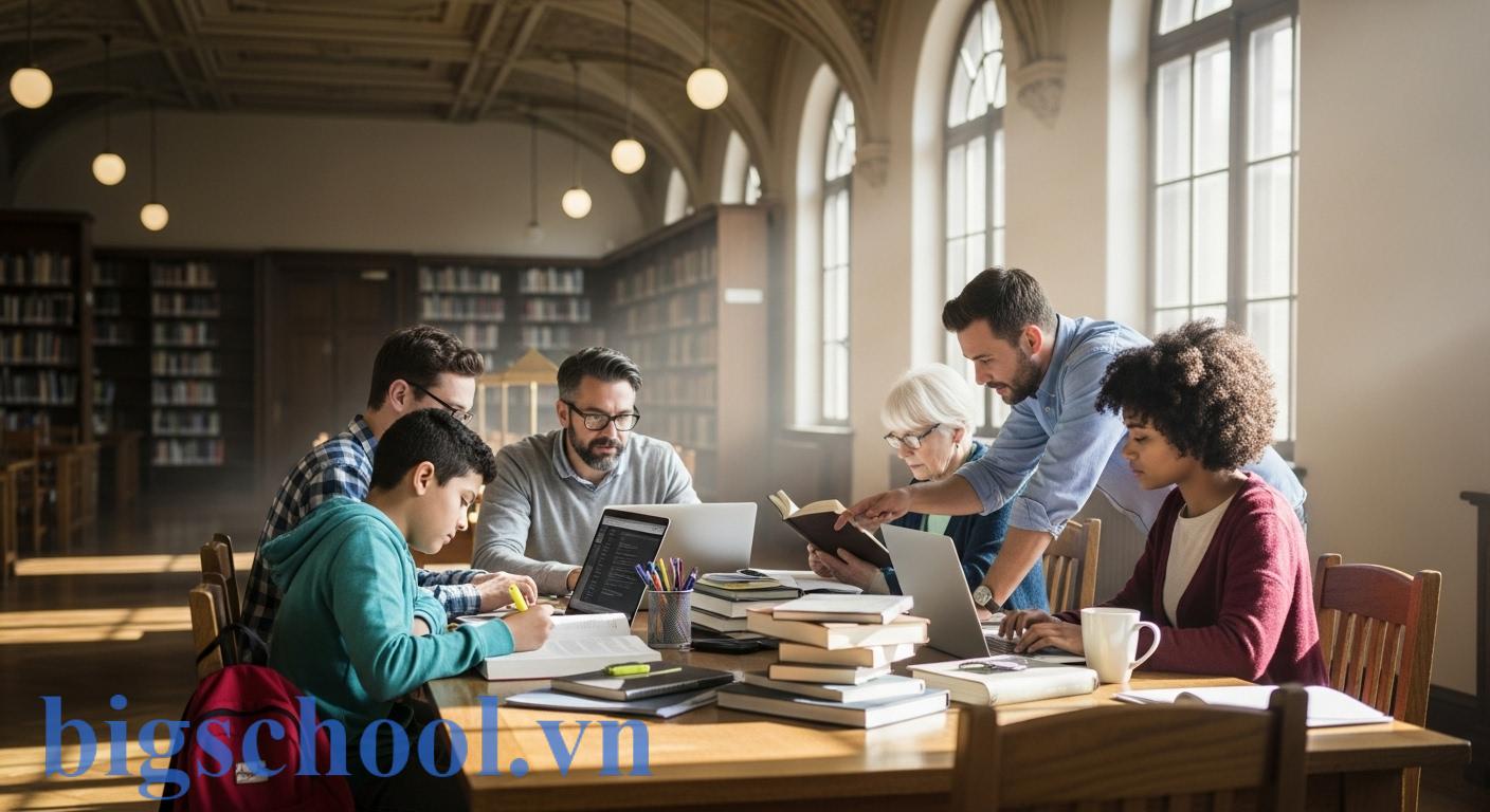 Người đi làm và học sinh cùng tham gia học tập tại trung tâm GDTX.