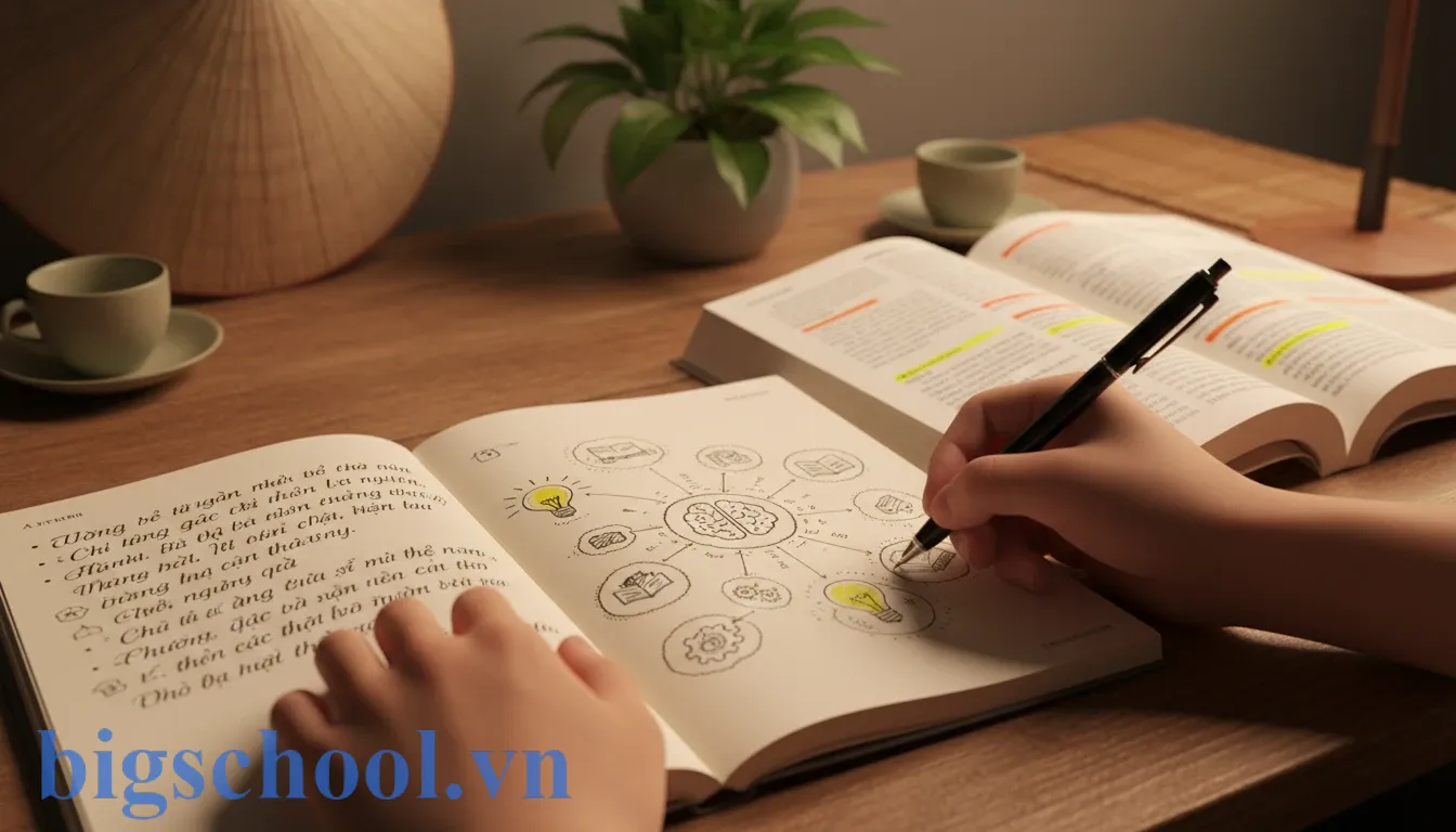 Người học ghi chép và vẽ sơ đồ tư duy để thực hiện quá trình mã hóa thông tin sâu.