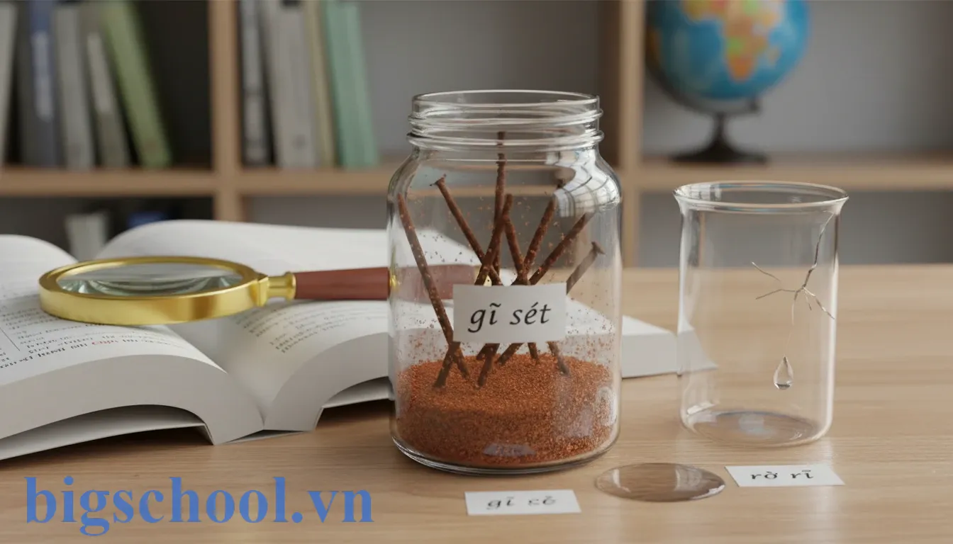 Rỉ Sét Hay Gỉ Sét Đúng Chính Tả? Quy Tắc Chuẩn Từ Sách Giáo Khoa (2025) 1 Phân biệt gỉ sắt ở dạng vật chất rắn và rỉ nước ở trạng thái chất lỏng chảy.