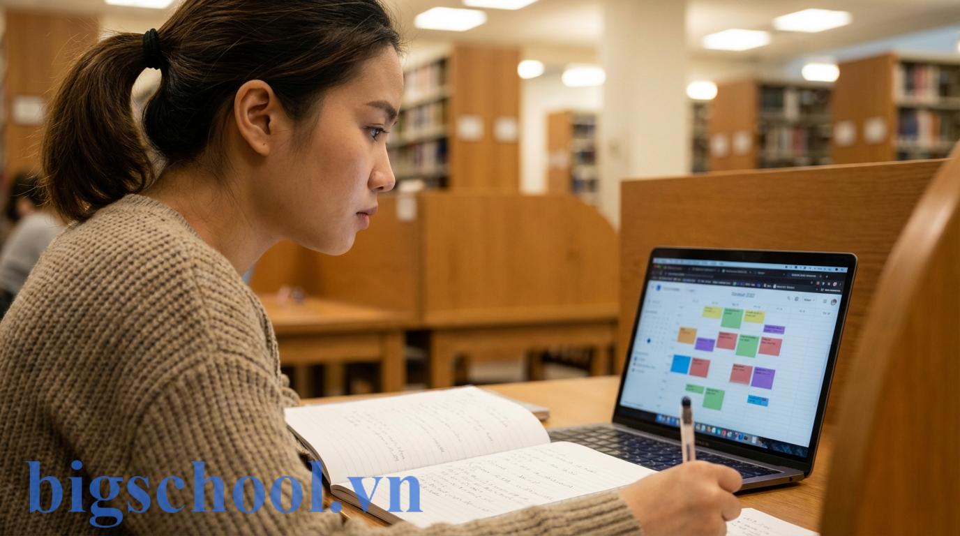 Sinh viên năm nhất đang tập trung nghiên cứu cách đăng ký tín chỉ trên máy tính.