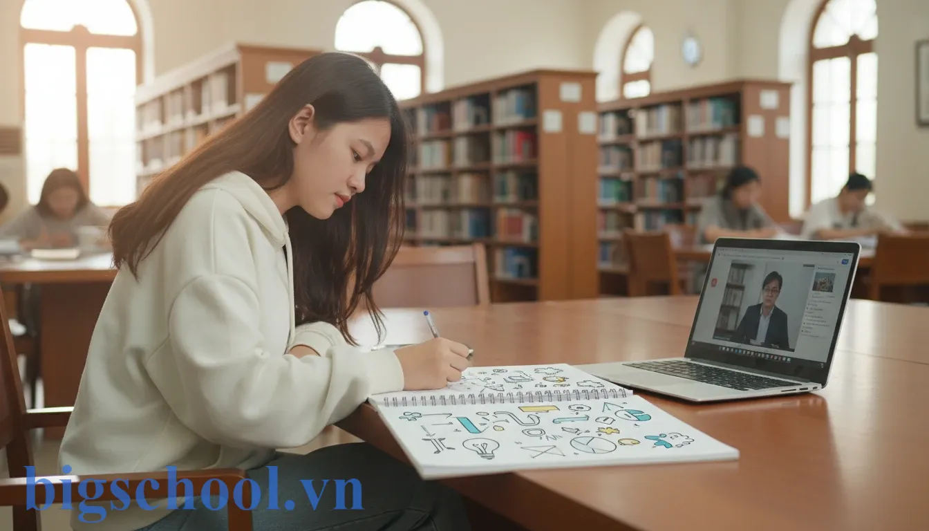 Sinh viên Việt Nam thực hành sắp xếp bố cục Doodling phi tuyến tính trong giờ học.