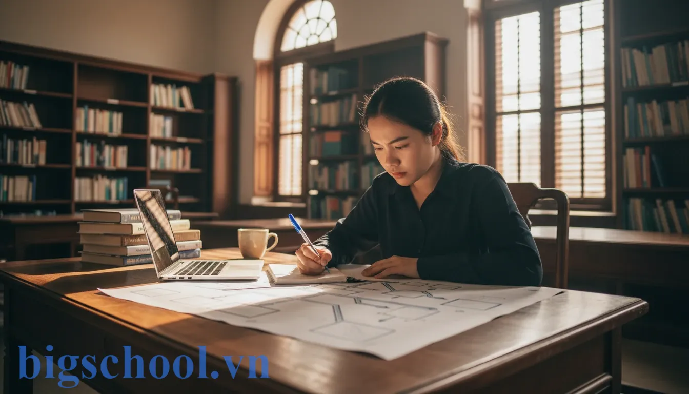 Sinh viên Việt Nam vẽ sơ đồ tư duy để chuyển hóa kiến thức vào trí nhớ dài hạn.