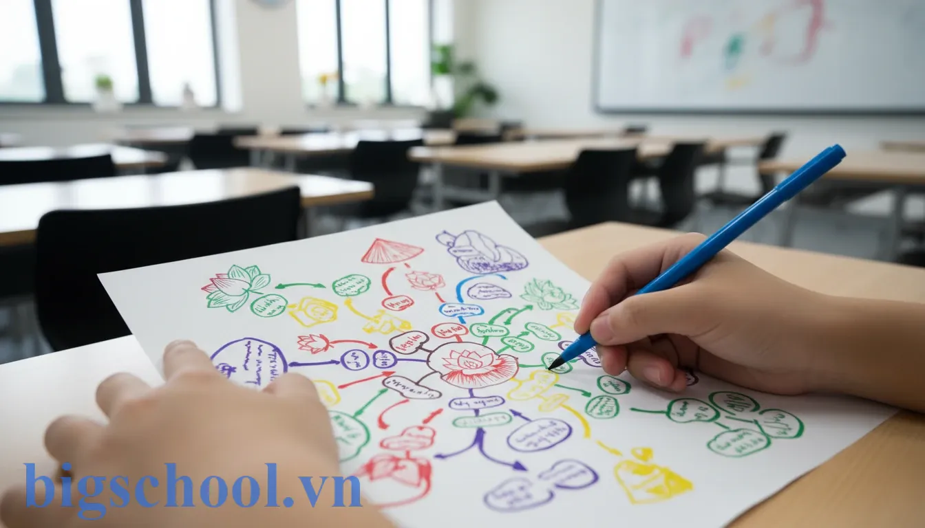 Sơ đồ tư duy trực quan giúp học sinh hệ thống hóa kiến thức thông qua hình ảnh và màu sắc.