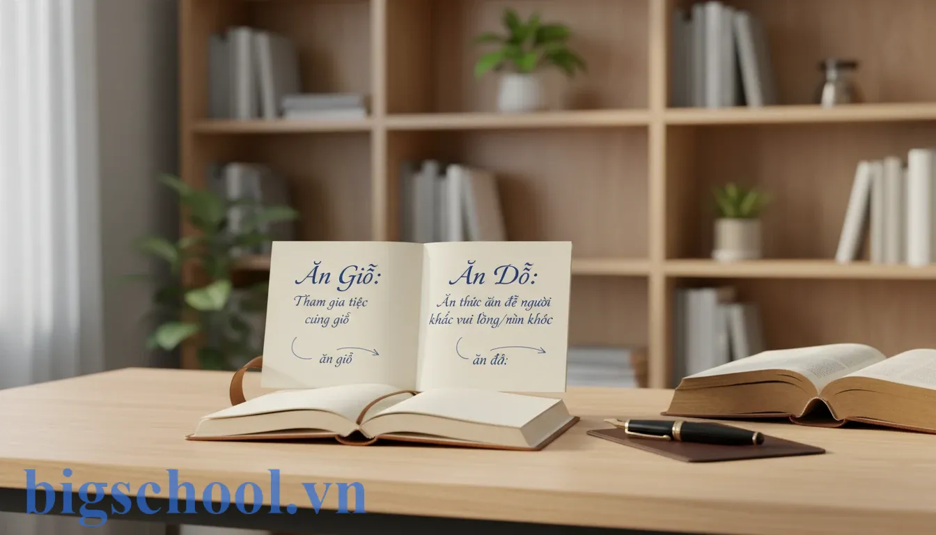 Sổ tay và bút viết ghi chú cách phân biệt chính tả giữa ăn giỗ và ăn dỗ chuẩn xác.