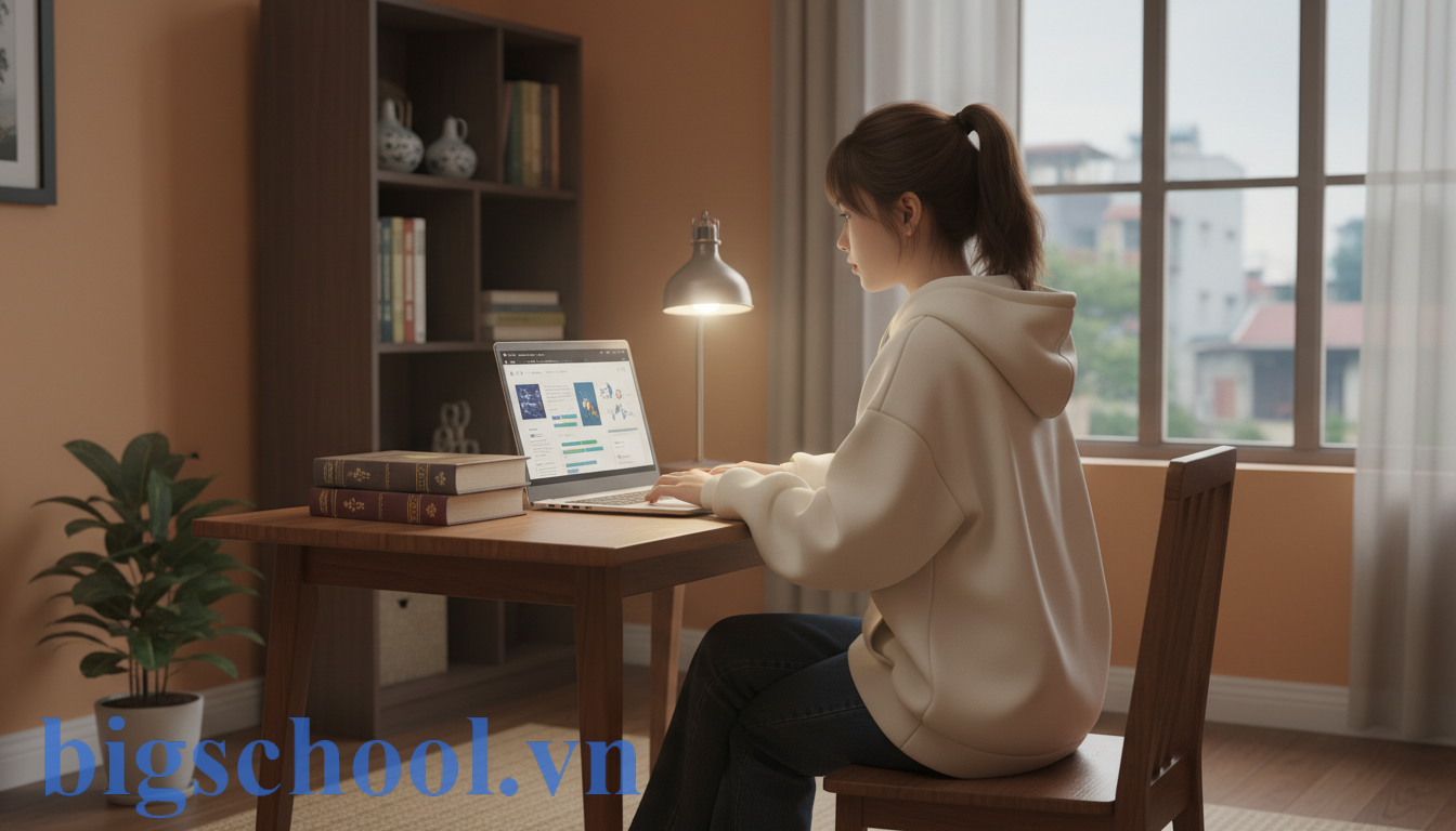 Sinh viên bị buộc thôi học có học lại được không theo quy chế mới nhất 2026? 2 Thí sinh tự do đang ôn tập kiến thức qua máy tính để chuẩn bị thi lại đại học.