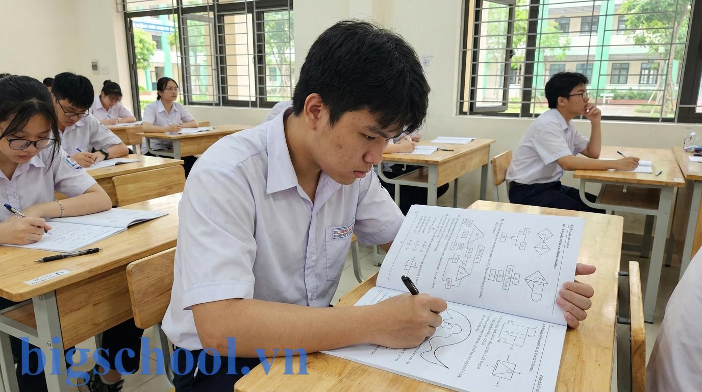 Thí sinh Việt Nam đang tập trung vận dụng tư duy logic để giải quyết bài thi năng lực thực tế.