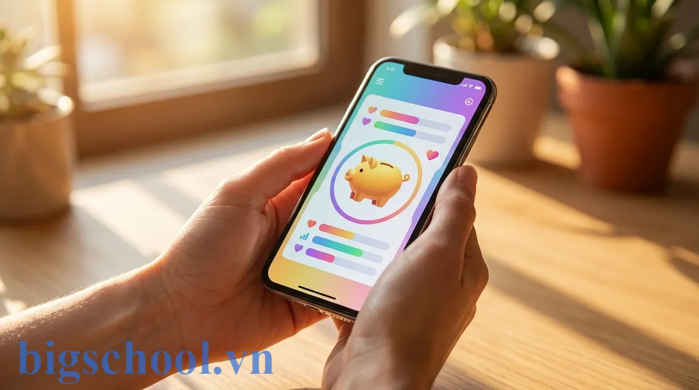 Bàn tay cầm điện thoại đang thực hiện quyên góp Heo Vàng cho các dự án thiện nguyện MoMo.