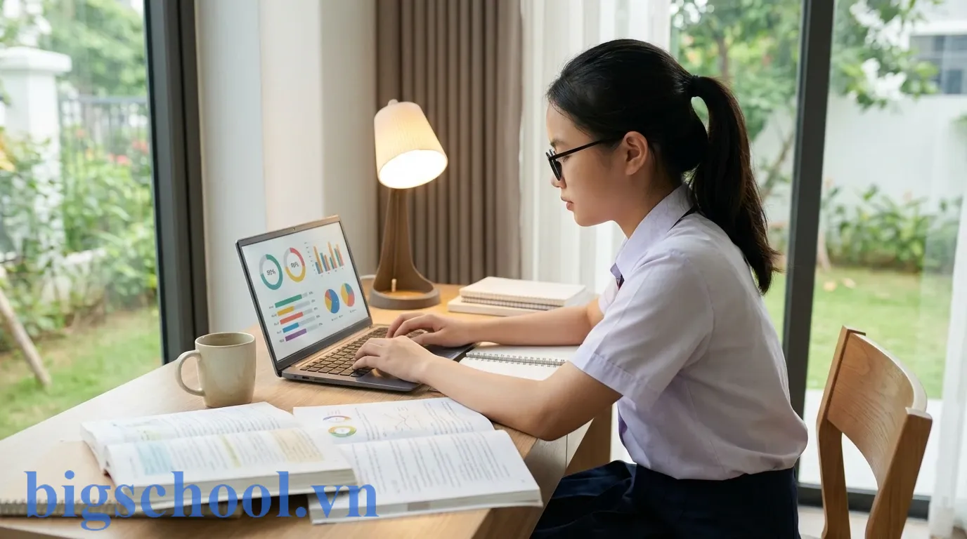 Học sinh sử dụng máy tính để ôn thi trực tuyến nhằm tránh nỗi lo thi trượt.