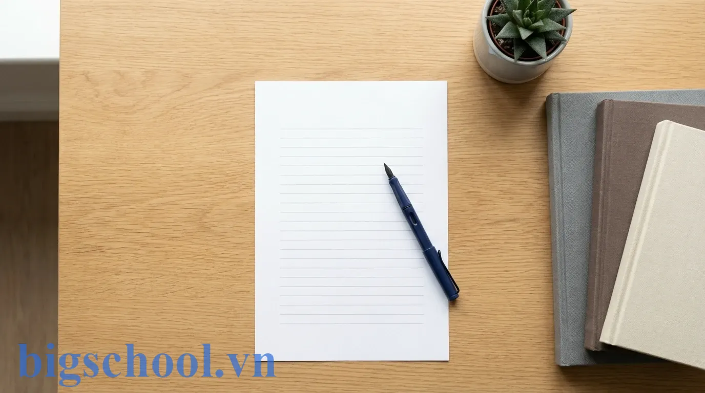 Mẫu đơn xin nghỉ học đặt ngay ngắn trên bàn học cùng bút ký và sách giáo khoa.