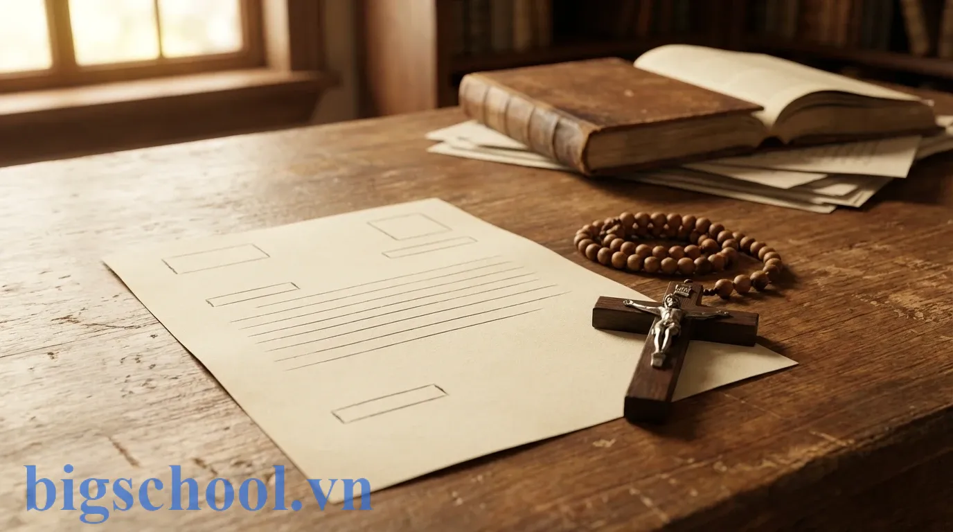 Mẫu đơn xin nghỉ học giáo lý được trình bày trang trọng với đầy đủ Tên Thánh và lớp học.