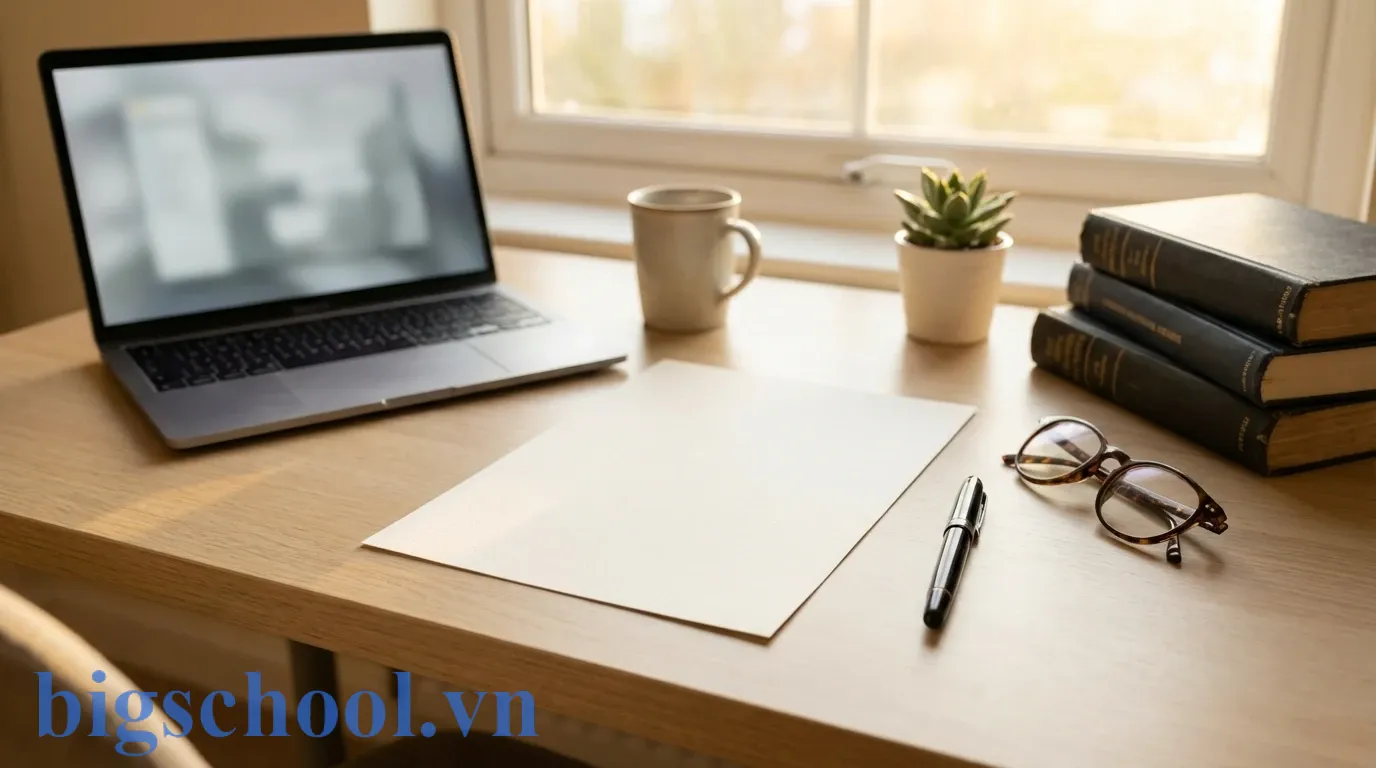 Mẫu đơn xin phép nghỉ học đại học trình bày đúng cấu trúc hành chính trên bàn học của sinh viên.