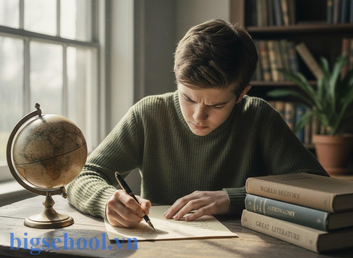 Thư UPU là gì? Bí quyết viết thư Quốc tế đoạt giải (2026) 1 Học sinh dưới 15 tuổi đang say mê viết thư tay dự thi UPU với bố cục chuẩn và nội dung sáng tạo.